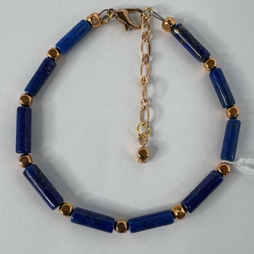 HAND CRAFTED BRACELET Lapis Lazuli Tubes Gold Spacers Lobster Claw Clasp NWT - Picture 11 of 15